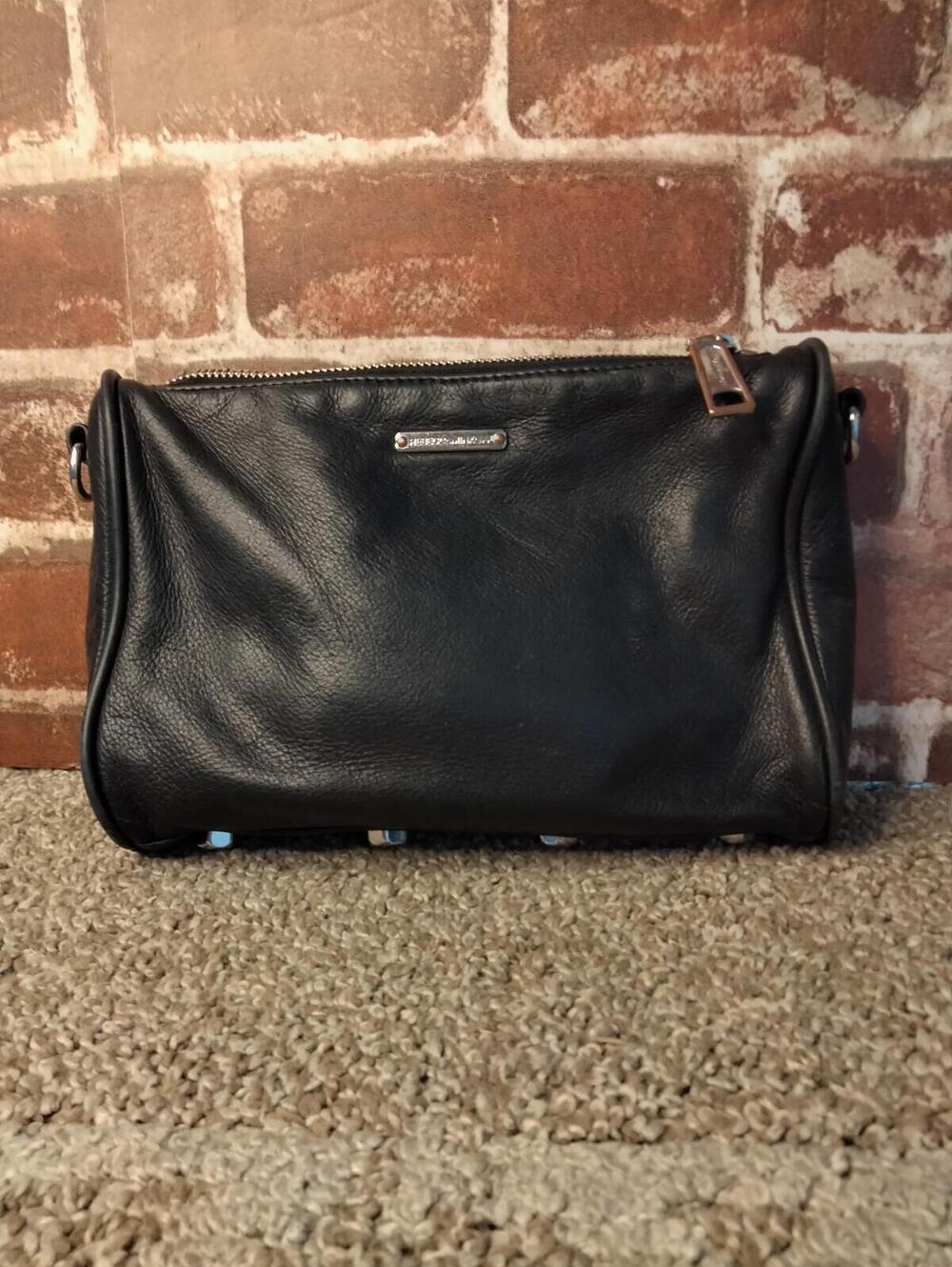 Rebecca Minkoff Mini 5 Zip Convertible Black Leather Clutch Shoulder Bag